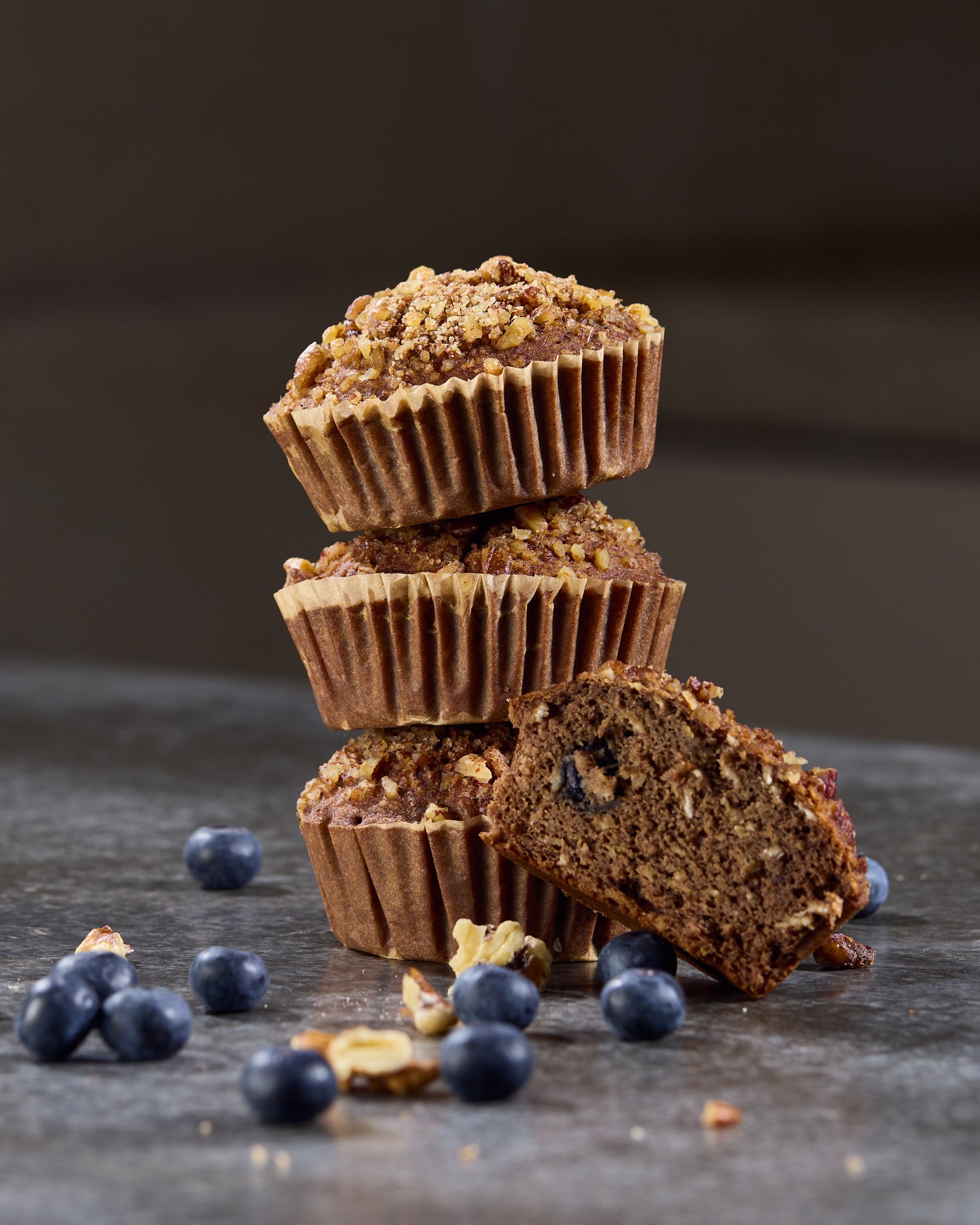 A stack of blueberry muffins