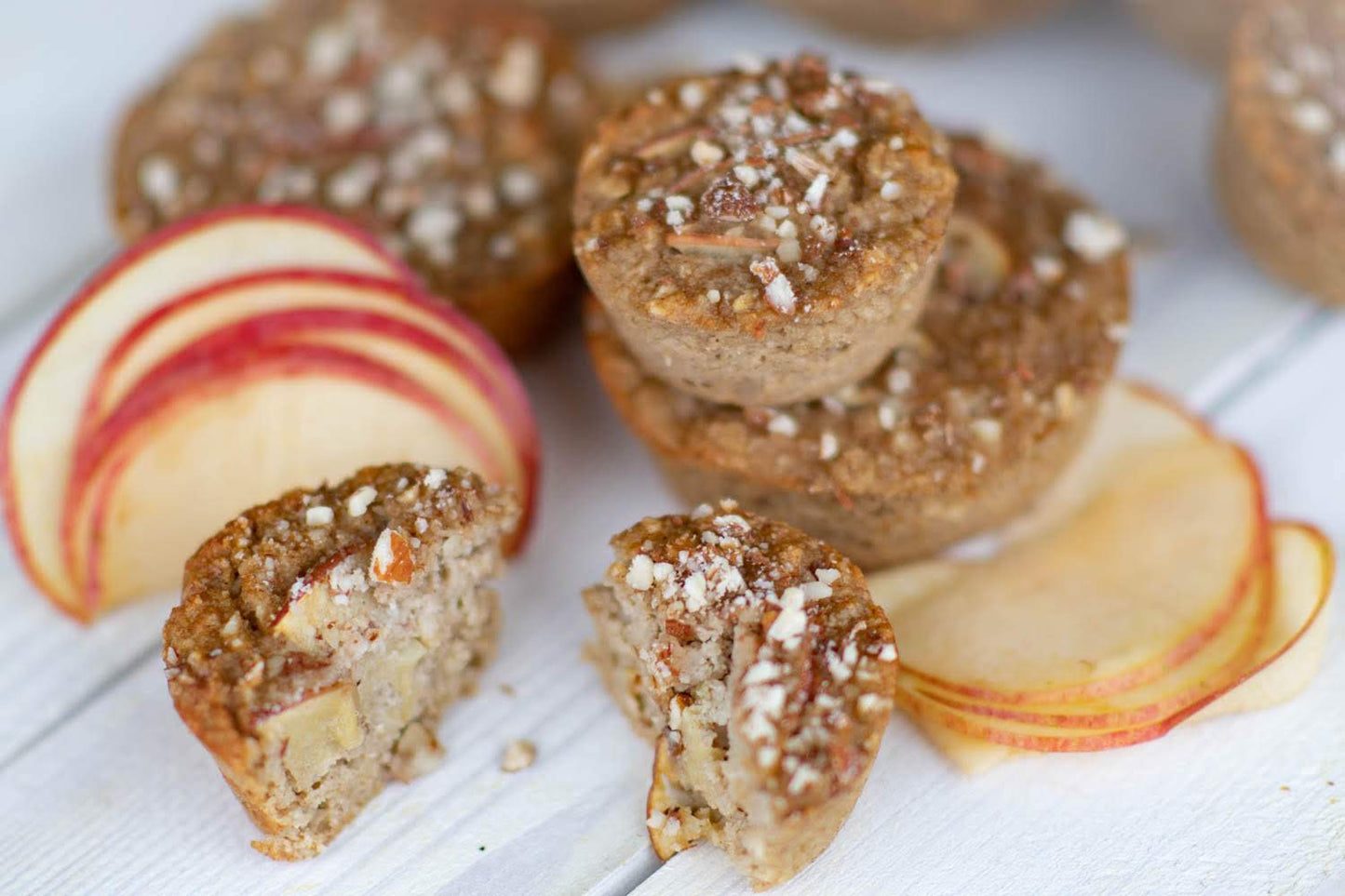 a stack of apple and almond muffin